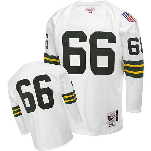 Men's Authentic Ray Nitschke Mitchell and Ness Jersey White Road - #66 Throwback NFL Green Bay Packers